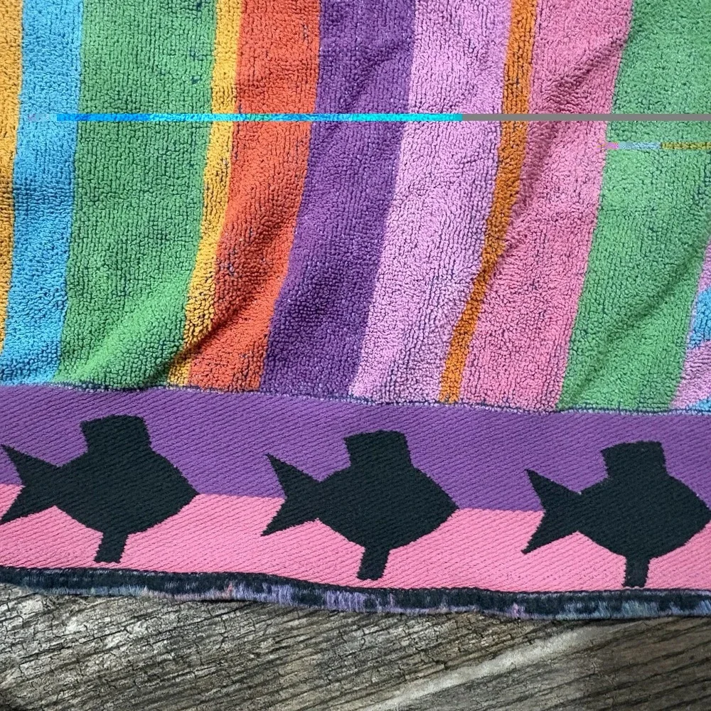 Vintage Royal Terry Beach Towel Tropical Fish Vibrant Colorful 26x59